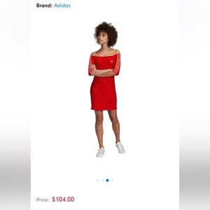 Adidas Red Off the shoulder bodycon quarter sleeve dress